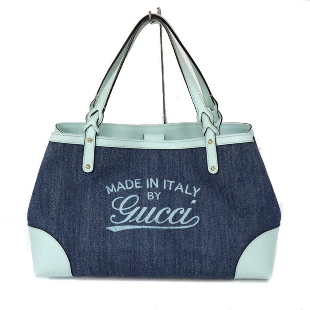 GUCCITote bag Denim Blue Canvas Leather